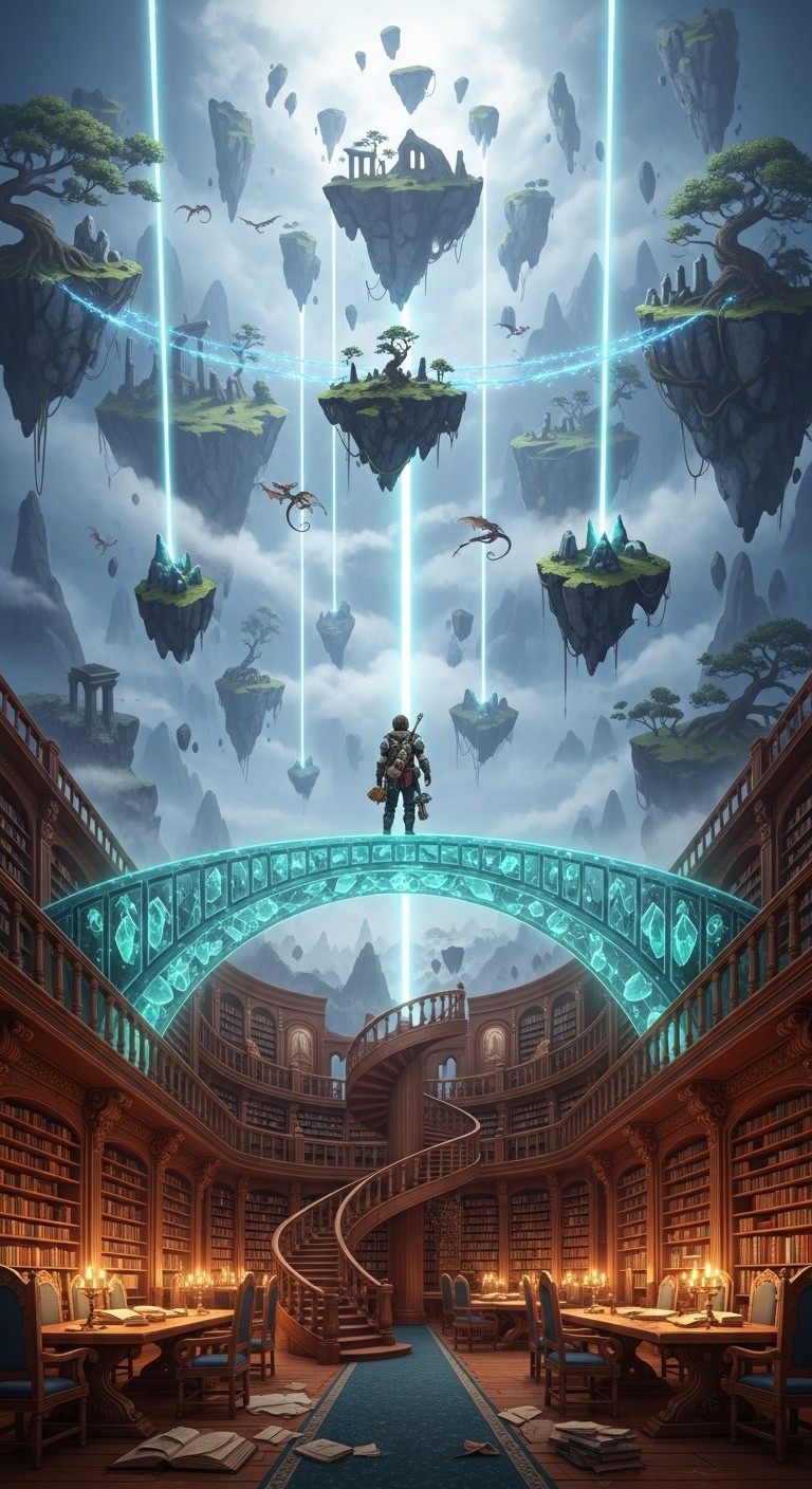 Free Floating Knowledge Realms Image - Fantasy, Library, Islands ...