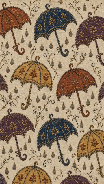 Elegant woven textile pattern featuring colorful umbrellas in indigo ...