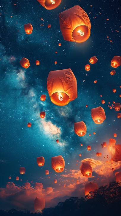 Free Sky Lanterns Glow Image - Sky, Lanterns, Night | Download at StockCake