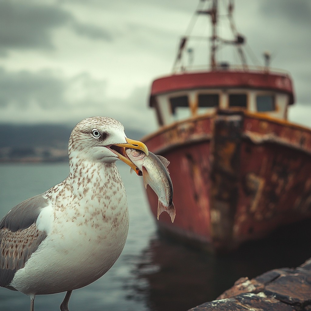 Free Seagull grasps fish Image - Seagull, Fish, Boat | Download at ...