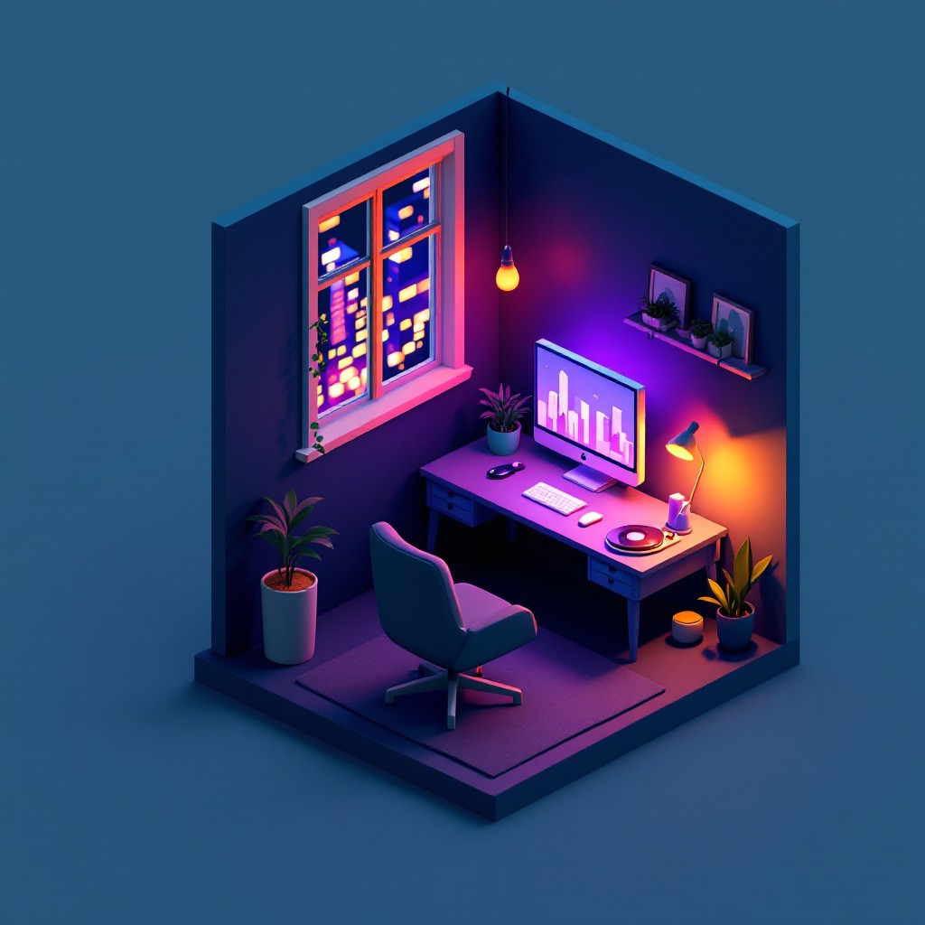 Lofi Computer Desk Free Cozy Lofi Workspace Image - Isometric, Workspace, Lofi | Download ...