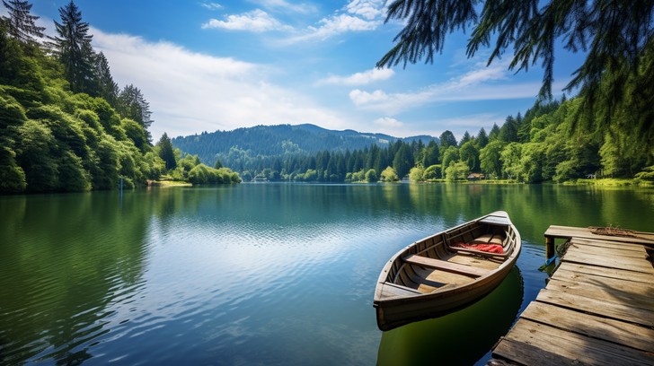 Free Serene Lake View Image - Lake, Canoe, Dock | Download at StockCake