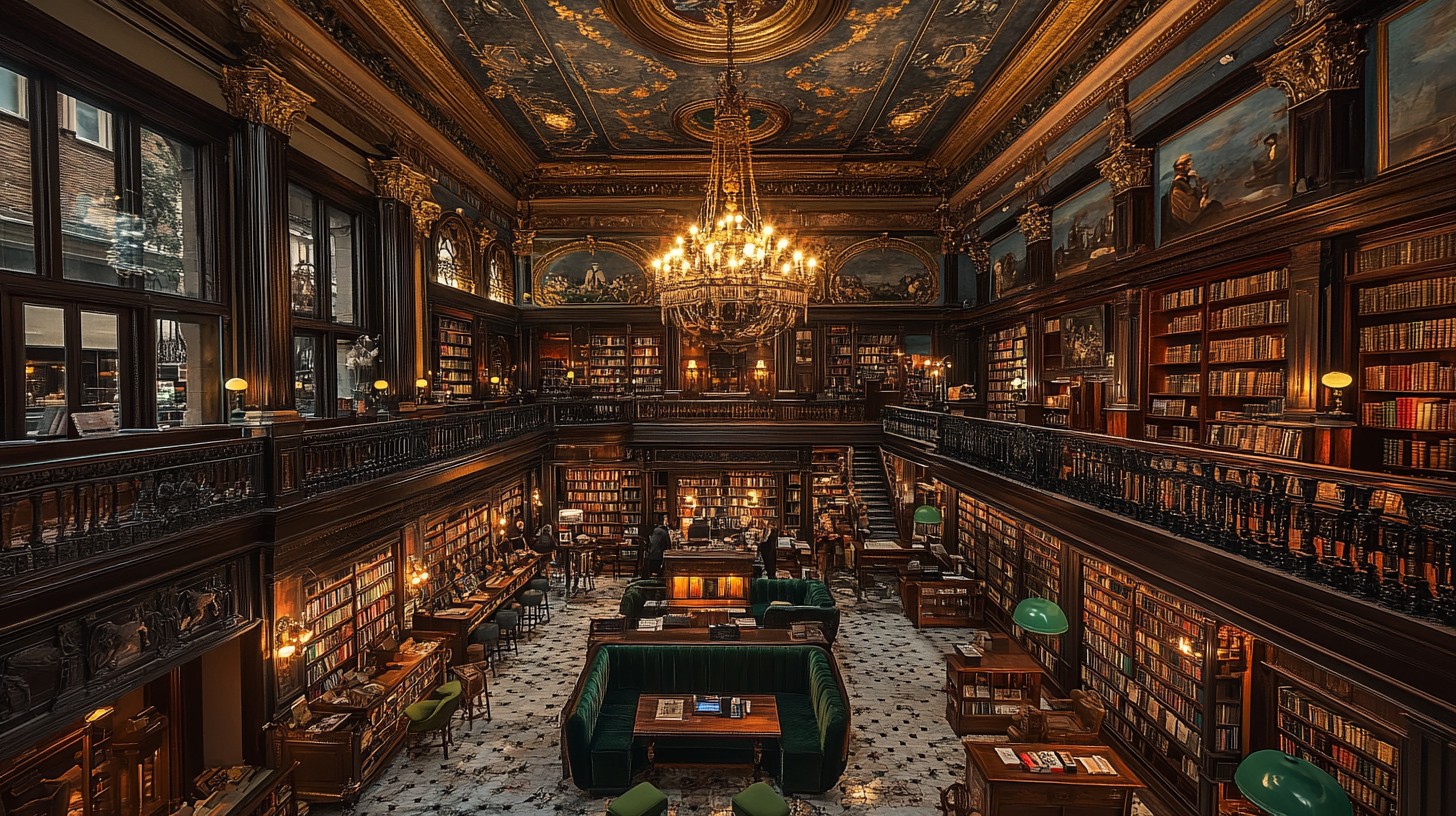 Free Elegant library interior Image - Library, Books, Chandelier ...
