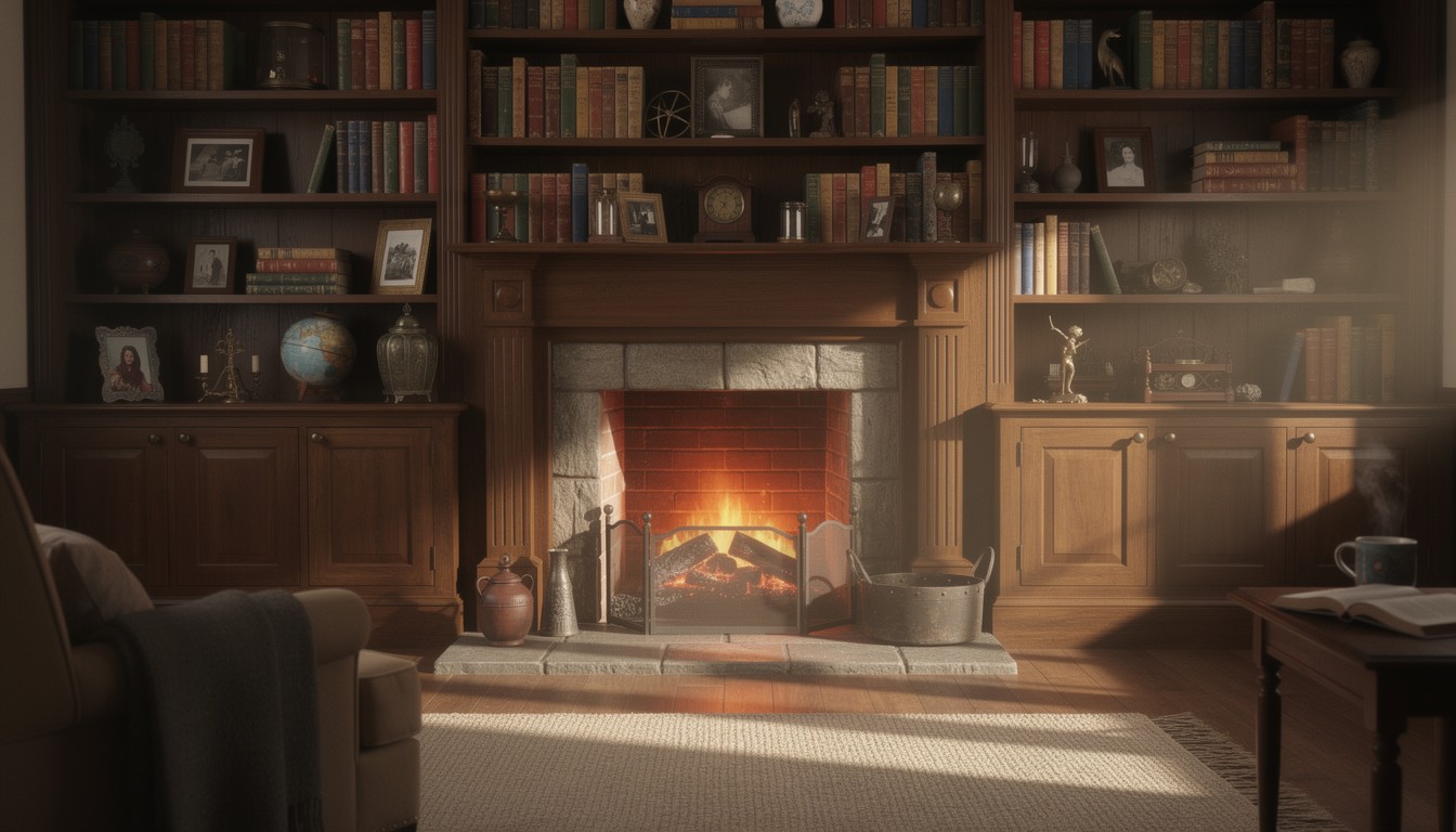 Free Cozy Fireside Library Image - Bookcase, Fireplace, Vintage ...