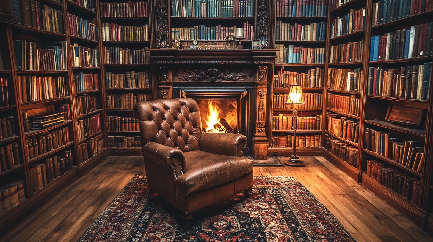 Free Cozy library fireplace Image - Library, Fireplace, Books ...
