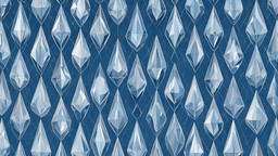 Silvery faceted raindrops line up in neat rows across a deep blue ...