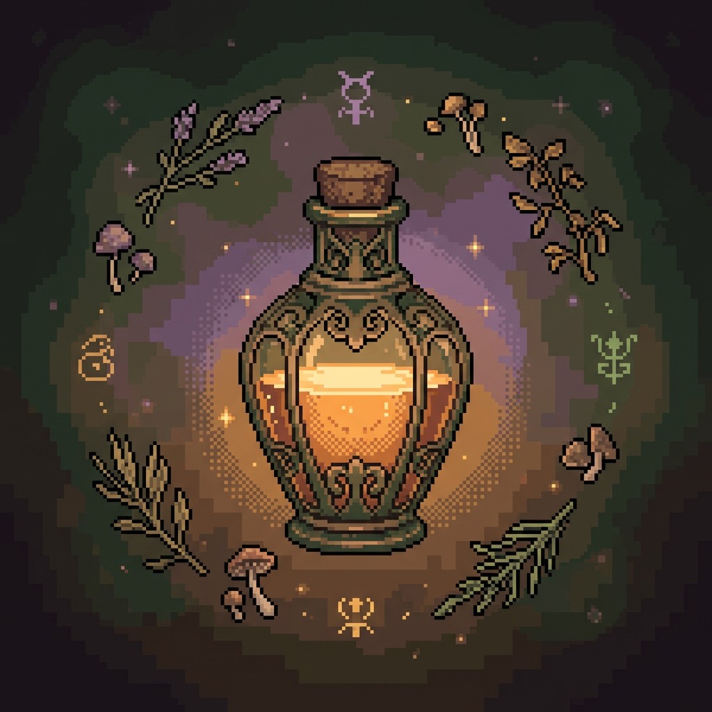 Free Glowing Amber Elixir Image - Potion, Bottle, Pixel | Download at ...