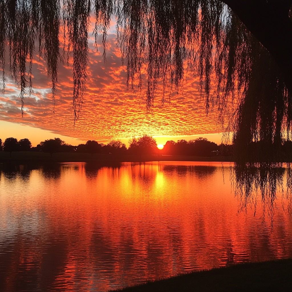Free Sunset over lake Image - Sunset, Lake, Willow | Download at StockCake