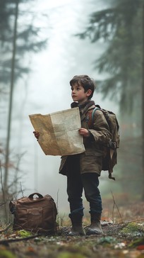 Free Boy holding map Image - Boy, Map, Forest | Download at StockCake