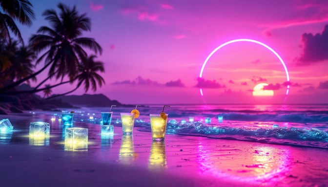Free Neon Beach Paradise Image - Retrowave, Synthwave, Beach | Download ...