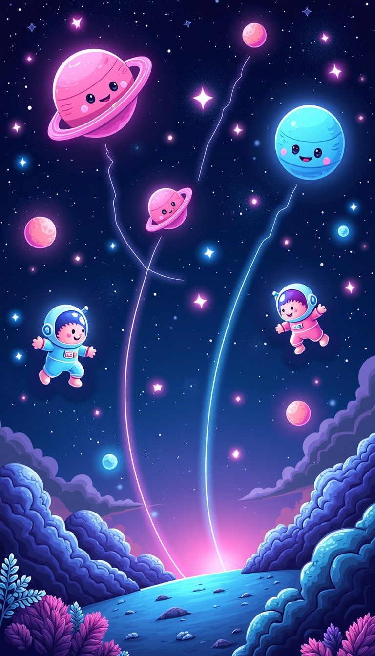 Free Neon Space Friends Image - Kawaii, Space, Neon | Download at StockCake
