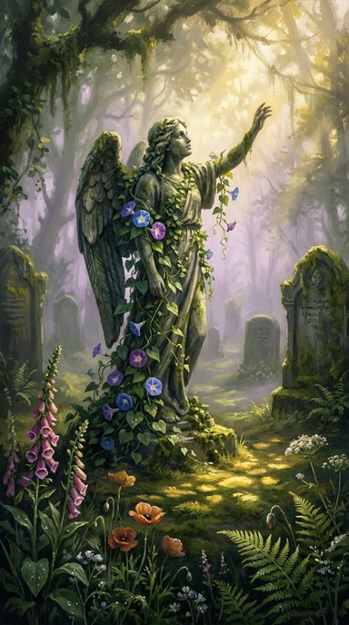 Free Gothic Garden Serenity Image - Angel, Statue, Graveyard