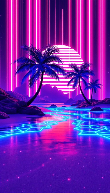 Free Neon Beach Paradise Image - Synthwave, Cyberpunk, Vaporwave ...