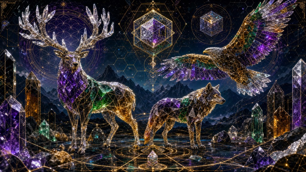 Download Crystal Spirit Animals Image - Crystal, Stag, Wolf | StockCake
