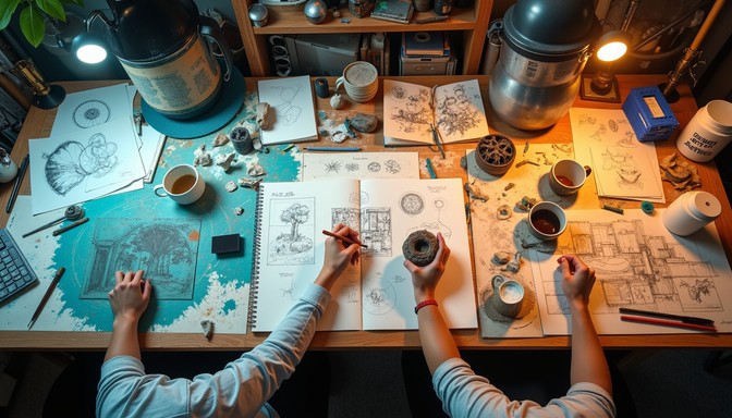 Free Illuminated creative workspace Image - Creativity, Workspace, Art ...