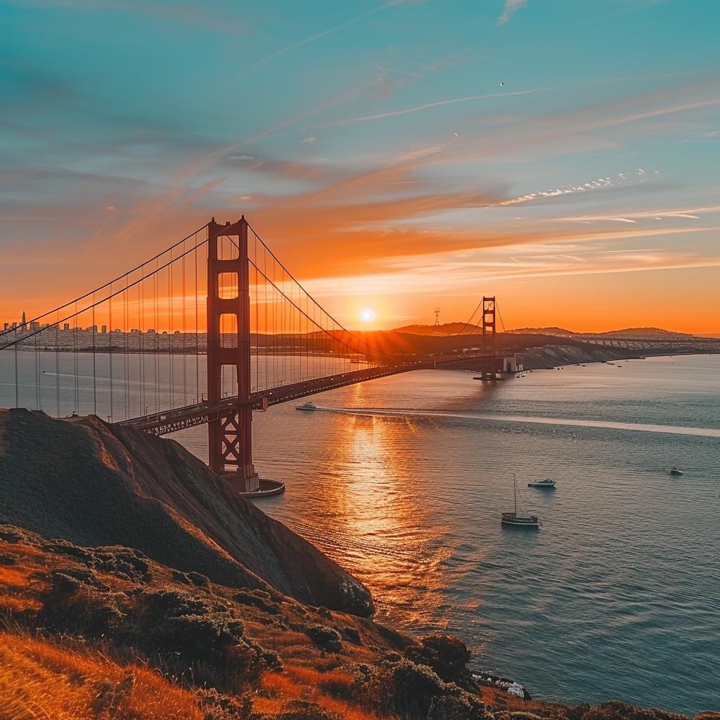 Free Sunset over Bridge Image - Sunset, Bridge, Boats | Download at ...