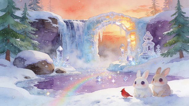 Scenery Waterfall With Rabbit Free Magical Winter Waterfall Image - Waterfall, Winter, Magical ...