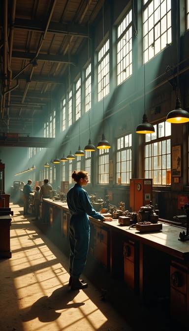 Curated visual reference: Faded Factory Windows In Industrial Design Reference: Free Industrial Golden Hour Image