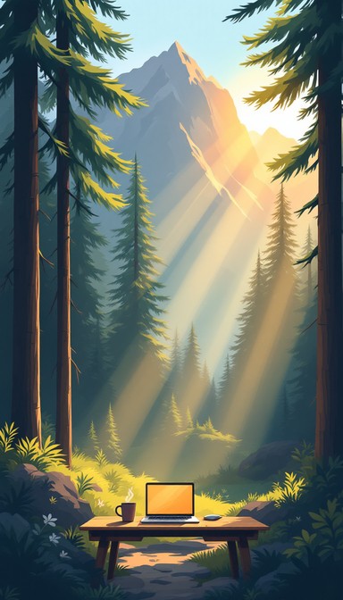 Computer Work Landscape Free Nature Meets Technology Image - Illustration, Workspace, Forest ...