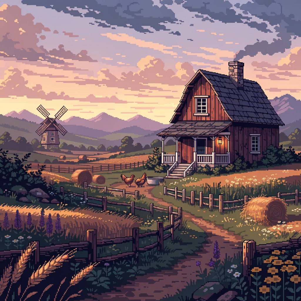 Free Pixel Farm Sunset Image - Pixel, Farmhouse, Barn | Download at ...