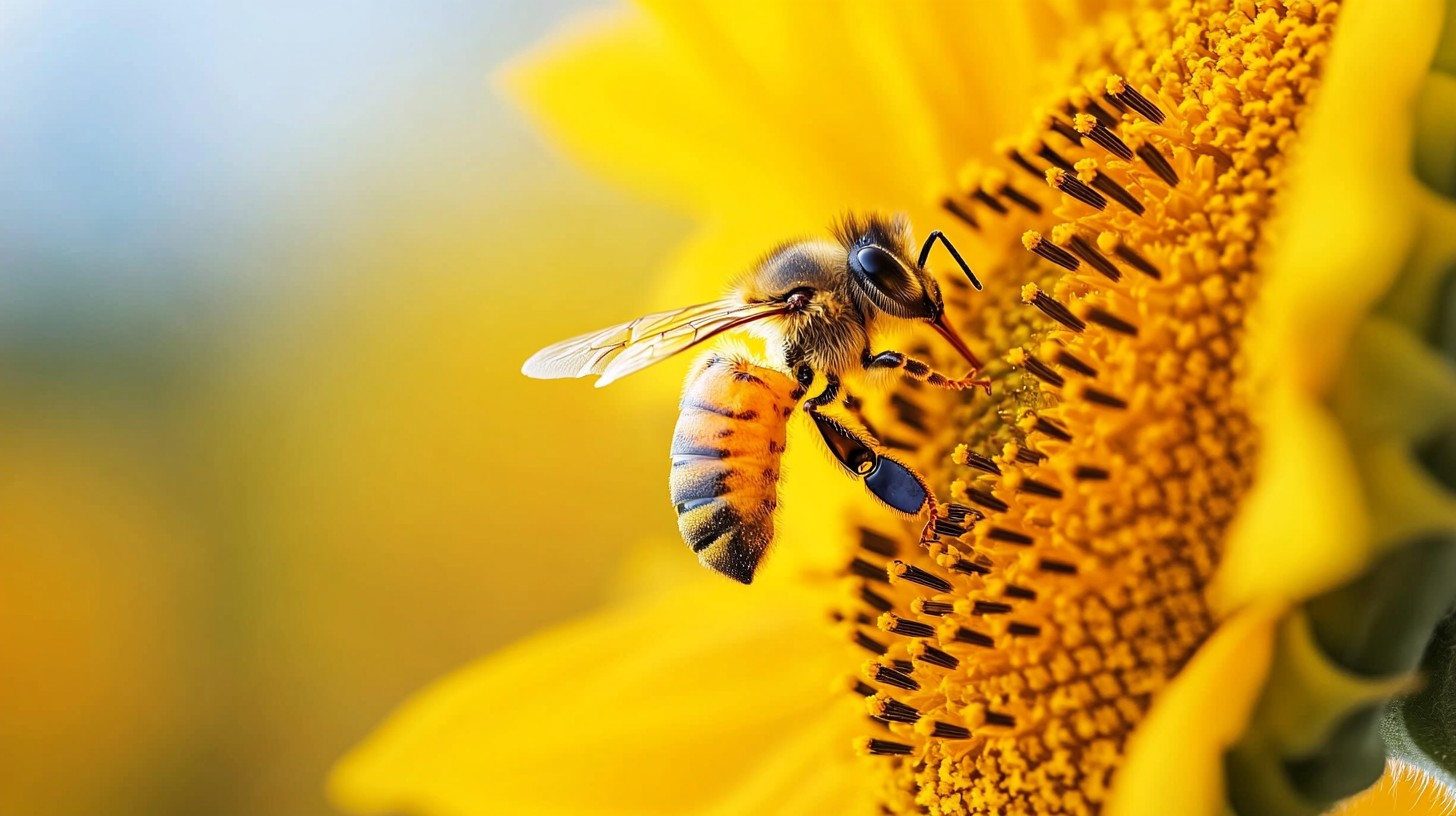 Free Bee on sunflower Image - Bee, Sunflower, Pollen | Download at ...