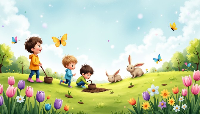 Spring Time For Kids Free Springtime Garden Wonder Image - Spring, Children, Bunnies ...