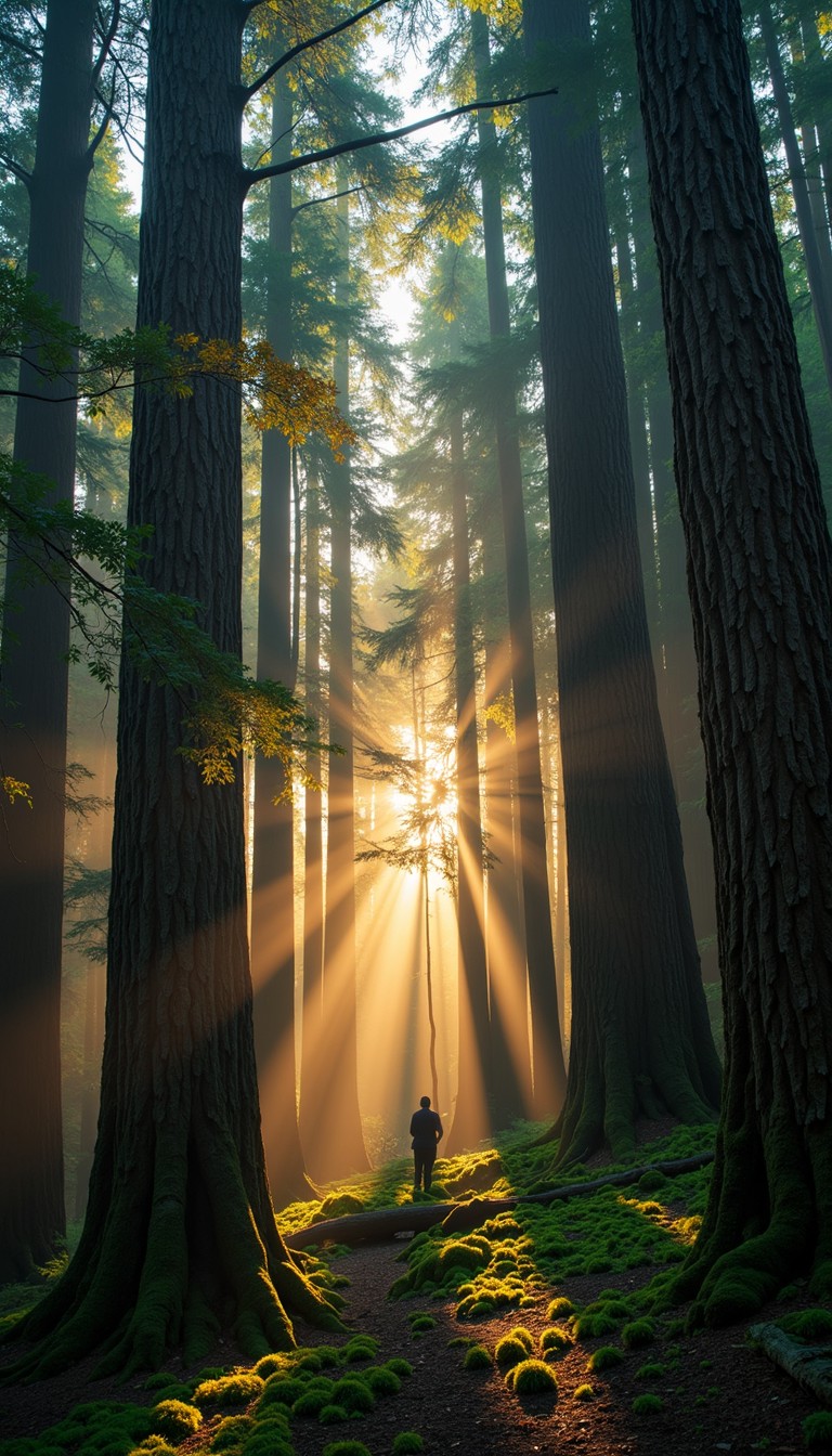 Free Sunbeams Through Redwoods Image - Redwoods, Sunbeams, Forest ...