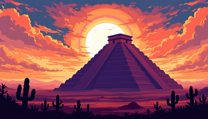 Download Aztec Sunset Silhouette Image - Pyramid, Aztec, Sunset | StockCake