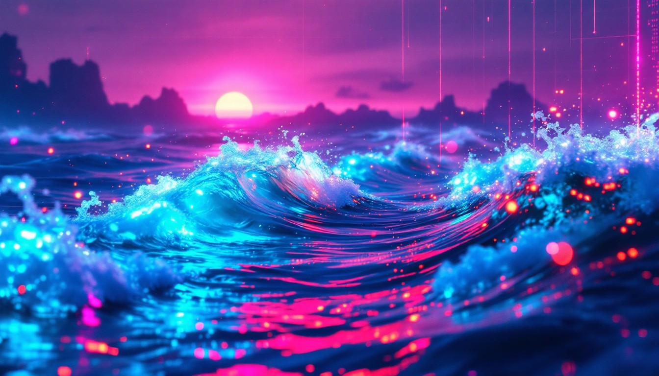 Sunset Image Neon Free Neon Ocean Sunset Image - Cyberpunk, Ocean, Sunset | Download at ...