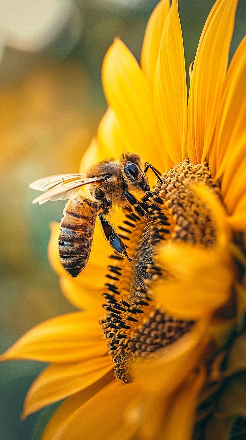 Free Bee Pollinating Sunflower Image - Bee, Sunflower, Pollination ...