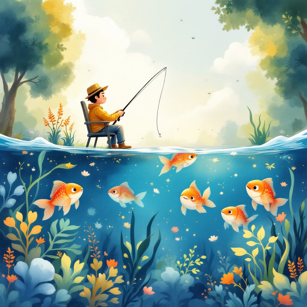 Download Peaceful Pond Fishing Image - Fishing, Pond, Watercolor