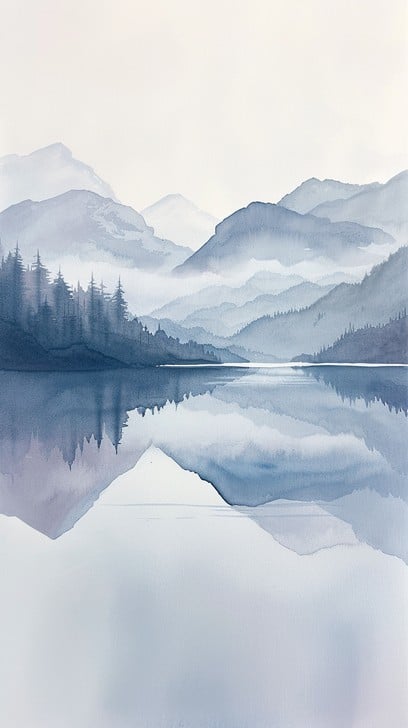 Free Misty Mountain Serenity Image - Watercolor, Landscape