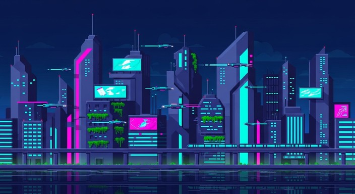 Free Neon Pixel Metropolis Image | Download at StockCake