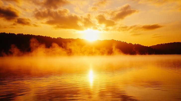 Free Misty Lake Sunrise Image - Lake, Sunrise, Mist | Download at StockCake