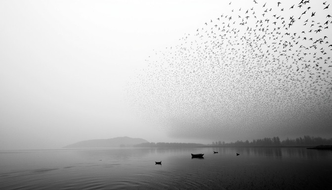Murmuring Images Free Murmuration over water Image - Murmuration, Birds, Monochrome ...