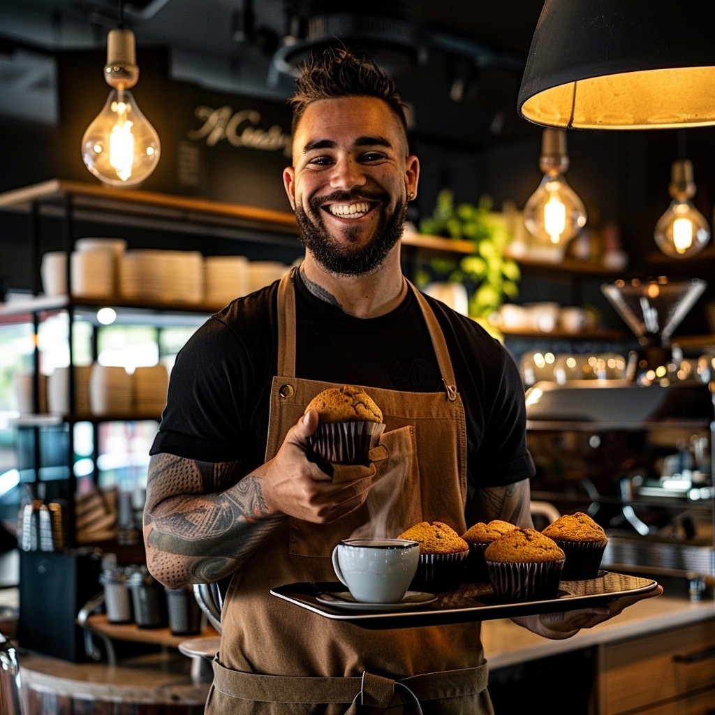 Free Barista Serving Muffins Image - Barista, Muffins, Cafe | Download ...