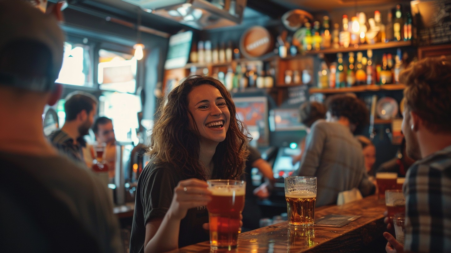 Free Joyful Beer Cheers Image - Woman, Beer, Bar | Download at StockCake