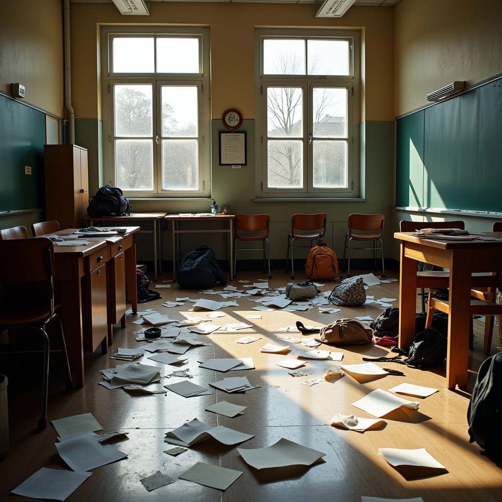 Free Abandoned classroom chaos Image - Classroom, Abandoned, Papers ...
