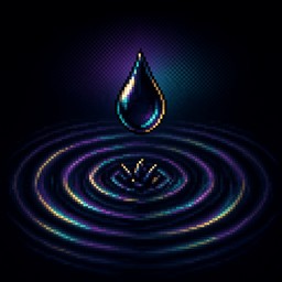 Pixel art illustration of a glossy dark droplet falling toward a black ...