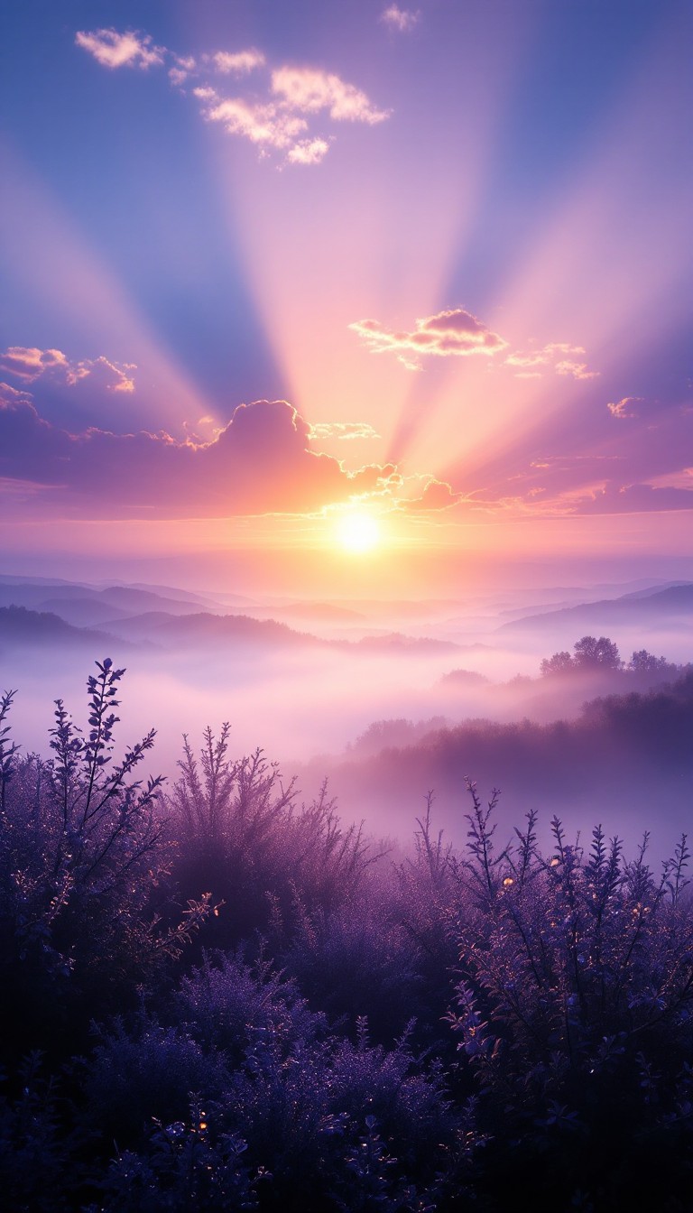 Free Purple Misty Dawn Image - Sunrise, Mountains, Mist | Download at ...