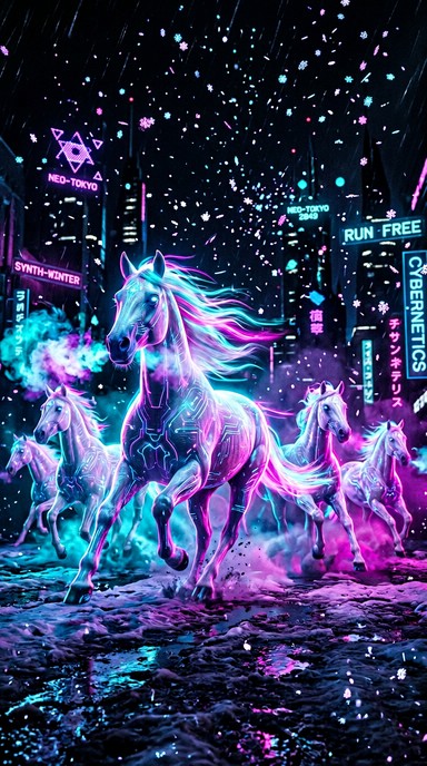 Free Neon Horses Running Image - Horses, Cyberpunk, Neon | Download at ...