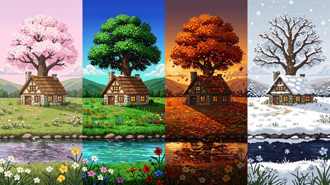 Free Four Seasons Cottage Image - Cottage, Seasons, Pixel | Download at ...