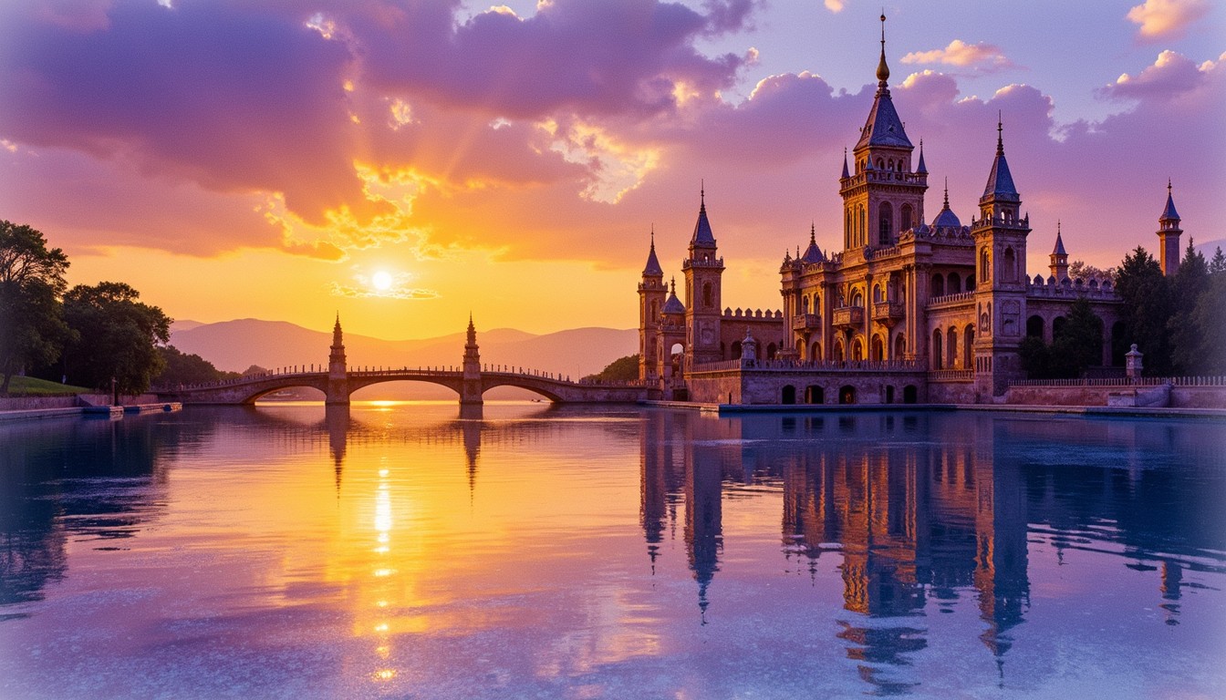 Free Majestic Sunset Castle Image - Castle, Sunset, Reflection ...