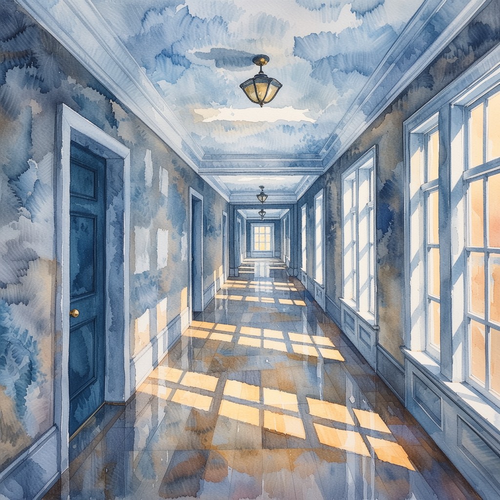 Free Sunlit Hallway Passage Image - Hallway, Corridor, Watercolor ...