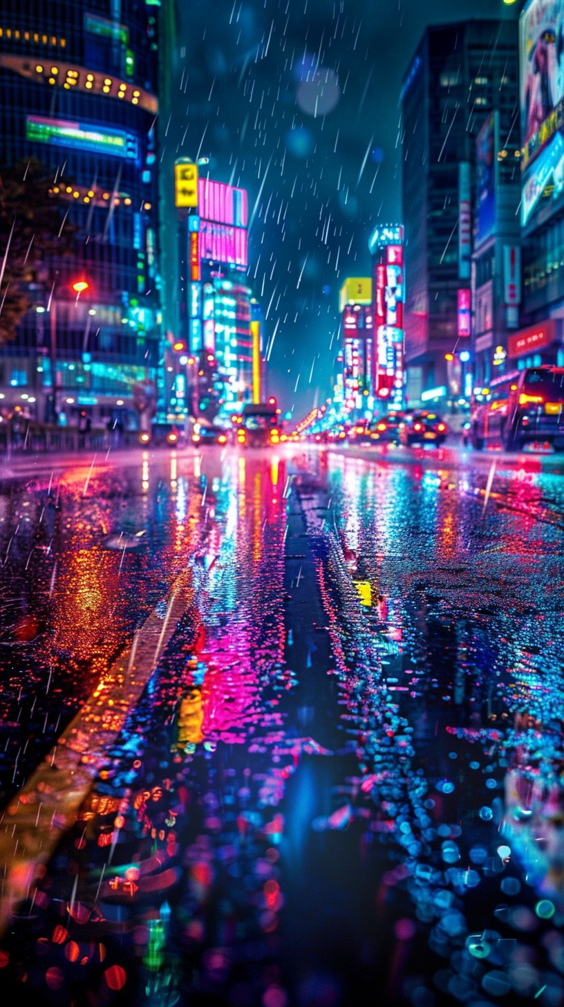 Free Neon Rainy Night Image - Rain, Neon, City | Download at StockCake