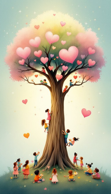 Free Kindness Tree Blooms Image - Tree, Hearts, Children | Download at ...
