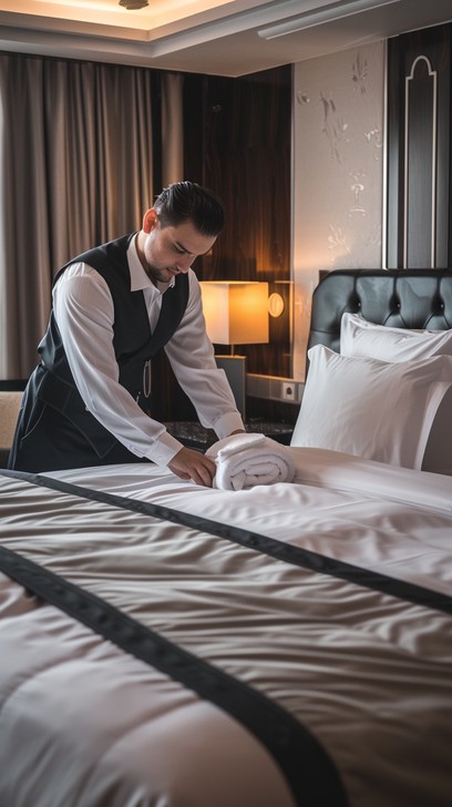 Butler Assisting Dressing Free Butler Prepares Room Image - Hotel, Butler, Bed | Download at ...