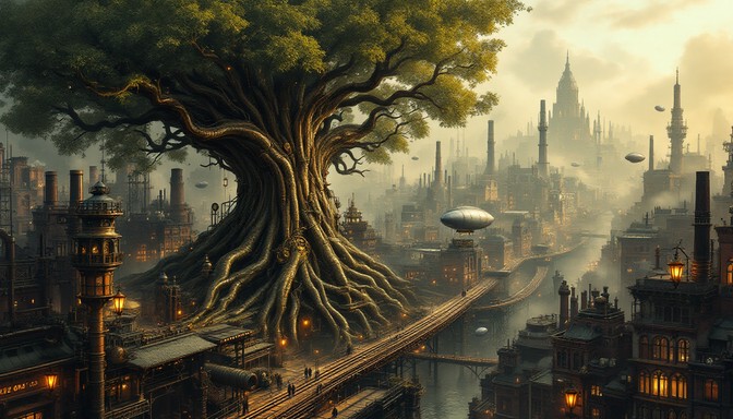 Steampunk Style Tree Free Steampunk Tree City Image - Steampunk, Tree, Cityscape | Download ...