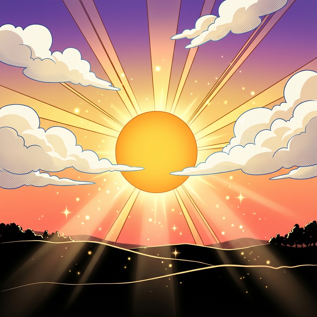 Free Radiant Sunrise Illustration Image - Sunrise, Sunset, Anime ...
