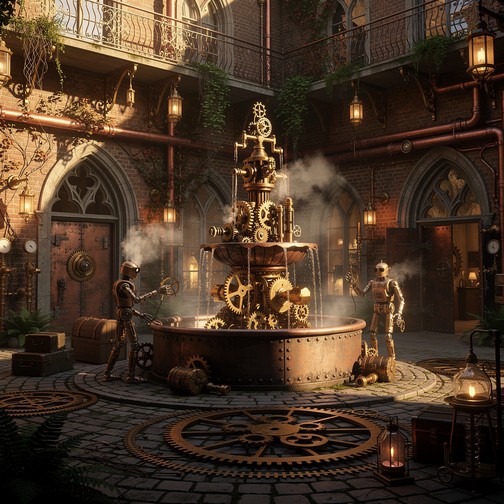 Free Steampunk Fountain Courtyard Image - Steampunk, Victorian ...